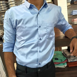 Chemise décontractée 100% coton bleu ciel pour hommes coupe régulière col ouvert respirant design imprimé formel pour l'été - Product Image 1