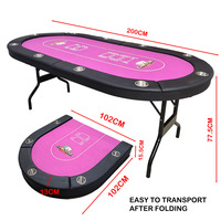 Table de poker professionnelle rose fuchsia pour 10 joueurs avec porte-gobelets en métal, logo personnalisé, plateau pliable facile à transporter, casino