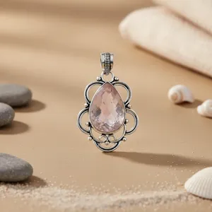 Vintage 925 Silver Platinum Plated <b>Cartoon</b> Shape Quartz Pendant Pear Cut Bezel Setting Solitaire Charm Women's Everyday Wear - Product Image 1