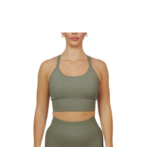 Women's Olive <b>Green</b> Yoga Set Racerback <b>Crop</b> <b>Top</b> High Waist Shorts Seamless 2 Piece Activewear Workout Set 2 Piece Activewear - Product Image 3