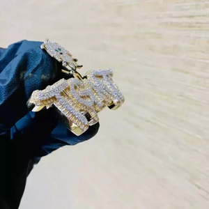 Pendentif lettre personnalisée en moissanite véritable coupe ronde de 3,50 ct plaqué or jaune 14 carats - Product Image 3