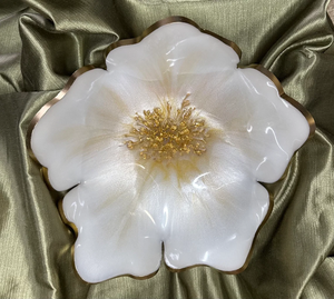 Grand bol en résine pailletée blanche fait à la main Bol à fleurs décoratif écologique de haute qualité pour la fête à la maison Décoration personnalisée - Product Image 1