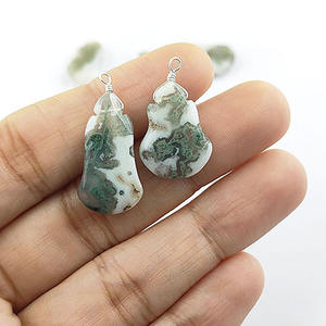 Colgante de Ágata Musgosa Natural de 23-21 mm, Forma Irregular, Envuelto en Alambre, Collar de Plata de Ley 925, Certificado por Terceros, Proveedor Directo - Product Image 3