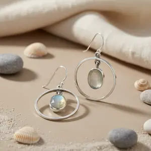 18K Gold Plated 925 <b>Silver</b> Moonstone <b>Hoop</b> <b>Earrings</b> Drop Dangle <b>Earrings</b> with Zircon for Women for Weddings and Parties - Product Image 1