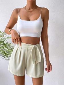 กางเกงขาสั้นเอวสูงระบายอากาศได้ดีสำหรับผู้หญิงกางเกงขาสั้นลำลองผ้าโพลีเอสเตอร์แบบผูกเชือก - Product Image 4