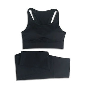 Conjunto de 2 Piezas de Leggings de Yoga Transpirables de Alta Compresión y Sujetador Deportivo para Mujer con Diseño Ecológico de Malla Estampada - Product Image 1