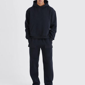 Ensemble de vêtements de sport noirs coupe ajustée pour hommes Vêtements de sport élégants Costume de jogging deux pièces Joggers à capuche pour entraînement décontracté Gym Solid - Product Image 1