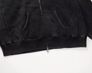 Wholesale Washed <b>Black</b> Full <b>Zip</b> <b>Hoodie</b> for <b>Men</b> Retro Style Heavyweight Fleece Jacket with Adjustable Hood and Front Pockets - Product Image 3