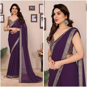 Chemisier en satin Georgette et dentelle avec motif floral Impression numérique Saree quatre saisons écologique pour toutes les occasions - Product Image 4