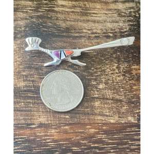Broches Navajo Hechos a Mano con Incrustaciones de Piedras Variadas y Plata de Ley, Diseño Roadrunner - Product Image 3