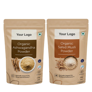 Extracto de hierbas en polvo de raíz de Ashwagandha orgánica pura de etiqueta privada 100% en tarro de albañil de grado alimenticio disponible al por mayor de La India - Product Image 1