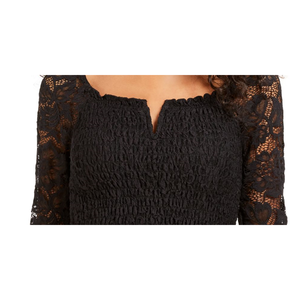 Top in Pizzo Nero con Arricciature Crave Fame Junior, Cotone Satinato, Vestibilità Ampia, Stile Vintage, Taglie dalla S alla XL, per Feste e Stagione Estiva - Product Image 3