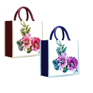 Sacs à provisions fourre-tout mode impression sacs de jute poche extérieure fabriqués en Inde Bengale occidental - Product Image 5