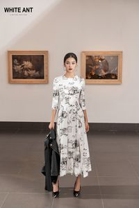 Bon Prix Décontracté Femmes Robes 0-Cou Keana Circulaire Robe Haute Qualité Tissu Vêtements D'été Blanc Vietnam Grossiste - Product Image 5