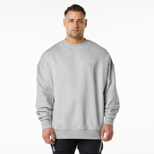 Sweatshirts décontractés pour hommes Oversize Rib Round Neck Solild Color Logo personnalisé Hoodies Heavyweight Cotton Pullover Sweatshirt - Product Image 1