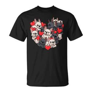 T-shirt de la Saint-Valentin pour bouledogue français, manches courtes, col rond, unisexe, adulte, impression numérique, promotionnel - Product Image 1