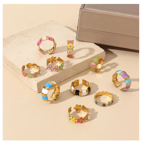 Joyería para mujer, anillo de moda, joyería chapada en oro de 18 quilates, gota de aceite de acero inoxidable, anillo de flor diario para mujer, accesorios - Product Image 4