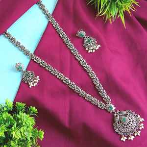 Indian Oxidized Antique Crystal Faux Pearl Floral Bridal Necklace Earrings Indian Wholesaler Manufacture <b>Jewellery</b> for Women - Product Image 2