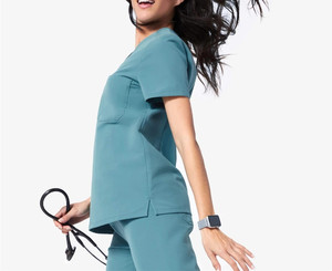 Personnalisé Hôpital Médecin Chirurgical Femmes Zip Cou À Manches Courtes Top Double Couche Poche Infirmière Uniformes Gommage Ensembles - Product Image 2