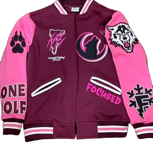 แจ็กเก็ตเบสบอลฤดูหนาวสำหรับผู้ชายแจ็กเก็ตเบสบอลผ้าฟลีซสีดำปักโลโก้ด้านหน้าสำหรับผู้ชาย - Product Image 5