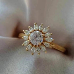 Anillo de compromiso de oro macizo de 14K VVS Moissanite para mujer, Diamante de corte Marquesa Original con certificado IGI, forma de flor de boda - Product Image 2