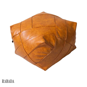 Modern Vintage Diamond Shape Quilted Leather Shilling Square Pouf Indian Upholstery Rustic Comfortable Seating Leather Pouf - Product Image 1