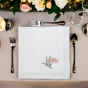 ผ้าเช็ดปากผ้าสั่งทำลายดอกกล้วยไม้ปักด้วยมือผ้าเช็ดปากผ้าฝ้ายเย็บริมโต๊ะสำหรับบ้านโรงแรมของขวัญแต่งงาน - Product Image 3