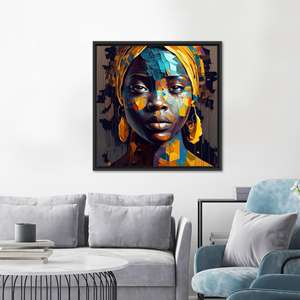 Impression sur toile murale élégante représentant une femme africaine - Décoration ethnique, toile encadrée noire - Product Image 1