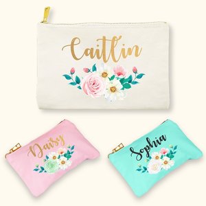 Personalized Cotton Canvas <b>Makeup</b> <b>Case</b> with Rose Embroidery Portable and Zipper Closure Wedding or Birthday Gift - Product Image 2
