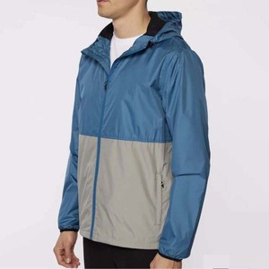 Windbreak Waterproof Breathable Quick Dry Patchwork <b>Rain</b> <b>Jacket</b> <b>Lightweight</b> Polyester Windbreaker Hooded Collar Zipper Closure - Product Image 5