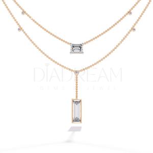 Joli collier de fête pour femmes personnalisé en or blanc 14Kt rehaussé de diamants ronds et baguettes Vvs Clarity Leb Growm - Product Image 2