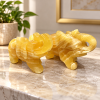 Figurine d'éléphant en pierre de calcite jaune de 10 cm pour la décoration intérieure et la collection de cadeaux