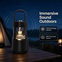 Lanterne de camping portable avec haut-parleur Bluetooth 5.3, étanche, audio sans fil, lumière, batterie 4000 mAh pour pique-nique en plein air
