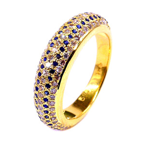 Luxury Fashionable 14K Yellow Gold <b>Blue</b> Sapphire Gemstones Celeb Style Charm Eternity Single Cut Diamond Ring - Product Image 1