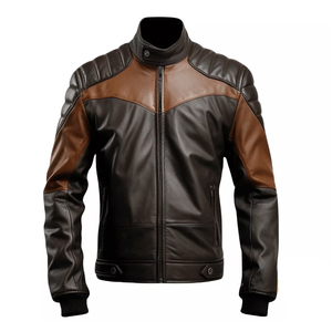 Ropa deportiva transpirable de cuero genuino negro y granate para hombre, chaqueta de motociclista blindada con protección CE para carreras - Product Image 5