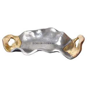 Set Of 2 Luxurious Quality Metal Round Shape Silver Shiny Polished Unique Design Engraved Serving Tray With Pink <b>Coaster</b> Handles - Product Image 2