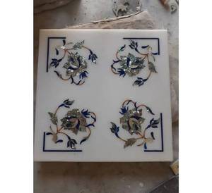 Revêtements muraux en marbre blanc de luxe avec incrustations, panneaux de sol gravés sur mesure, motif géométrique floral poli, modèle de médaillon, matériau en pierre - Product Image 1