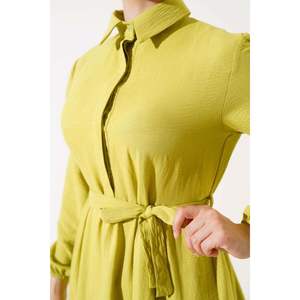 Vestido Terikoton Tejido A Cuadros Verde Aceite - Product Image 3