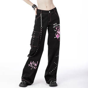 Pantalones Anchos Negros con Tachuelas Metálicas Estilo Gótico Punk, Hechos de 100% Algodón - Product Image 5