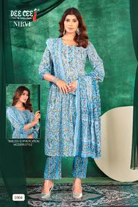Anarkali Kurta de Algodón con Estampado en Relieve para Mujer, Estilo Indio-Pakistaní, con Pantalón y Dupatta, Hecho a Mano por Artesanos Indios, para Bodas y Fiestas - Product Image 2