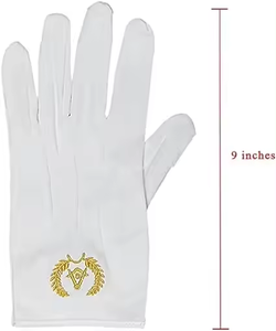 Logo carré doré brodé personnalisé Gants maçonniques de bonne qualité en usine Gants de main blancs 100 coton pour franc-maçon - Product Image 5