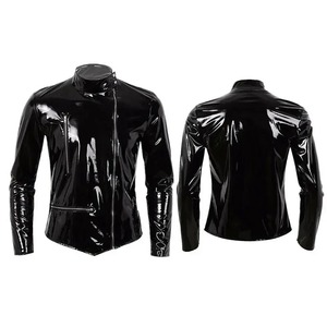 Shiny Genuine Sheep Leather <b>Shirt</b> Men <b>Wet</b> Look Faux Latex Blouse Sexy Three Zip Jacket Stretch Slim Long Sleeve Windproof - Product Image 2