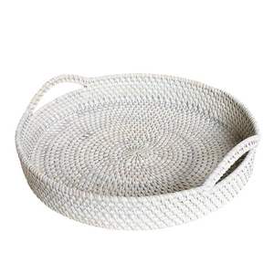 Eco-Friendly Vietnamese Round Shape Handwoven Rattan Tray Carrying Handles Elegant Food Presentation Organizer for Small Items - Product Image 5