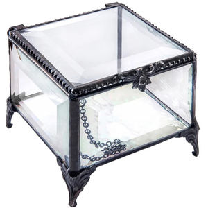Caja biselada de forma cuadrada de vidrio y latón, caja de almacenamiento para pendientes de joyería y anillo con 4 Patas, regalo decorativo de boda con acabado negro - Product Image 3
