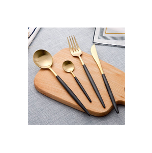 Ensemble de couverts en acier inoxydable noir avec miroir, fourchette et couteau - Product Image 3