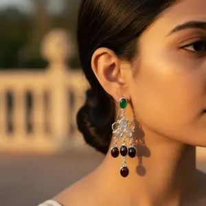 Boucles d'oreilles pendantes en argent 925 avec perle d'eau douce et diamant, style vintage, pierre précieuse, plaqué or, cadeau pour femme - Product Image 3