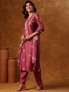 Kurta droit col V imprimé floral avec pantalon et costume Dupatta pakistan indien - Product Image 2