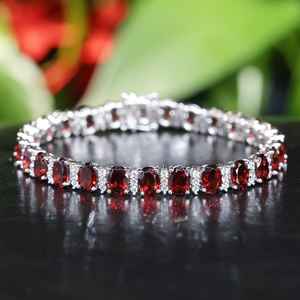 Wholesale Natural Oval Cut Red Garnet And Round Cut White Topaz Gemstone 925 Sterling Sliver Bracelet <b>Bangle</b> <b>Women</b> Jewelry - Product Image 1