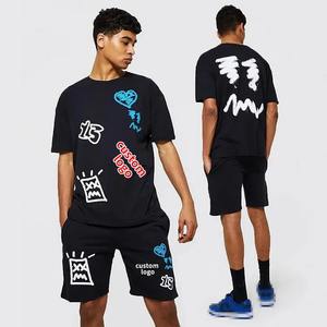 Ensemble 2 pièces t-shirt et short pour homme, tenue de Sport, surdimensionné, imprimé graphique, couleur noire, vente en gros - Product Image 6