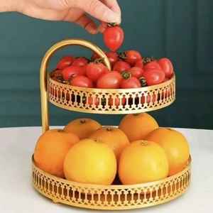 Cesta de Frutas Decorativa de Resina Tallada, Estilo Art Deco, Redonda, Dorada, para Diwali - Product Image 5